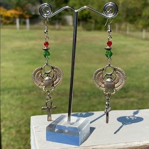 Winged Silver Scarab Earrings